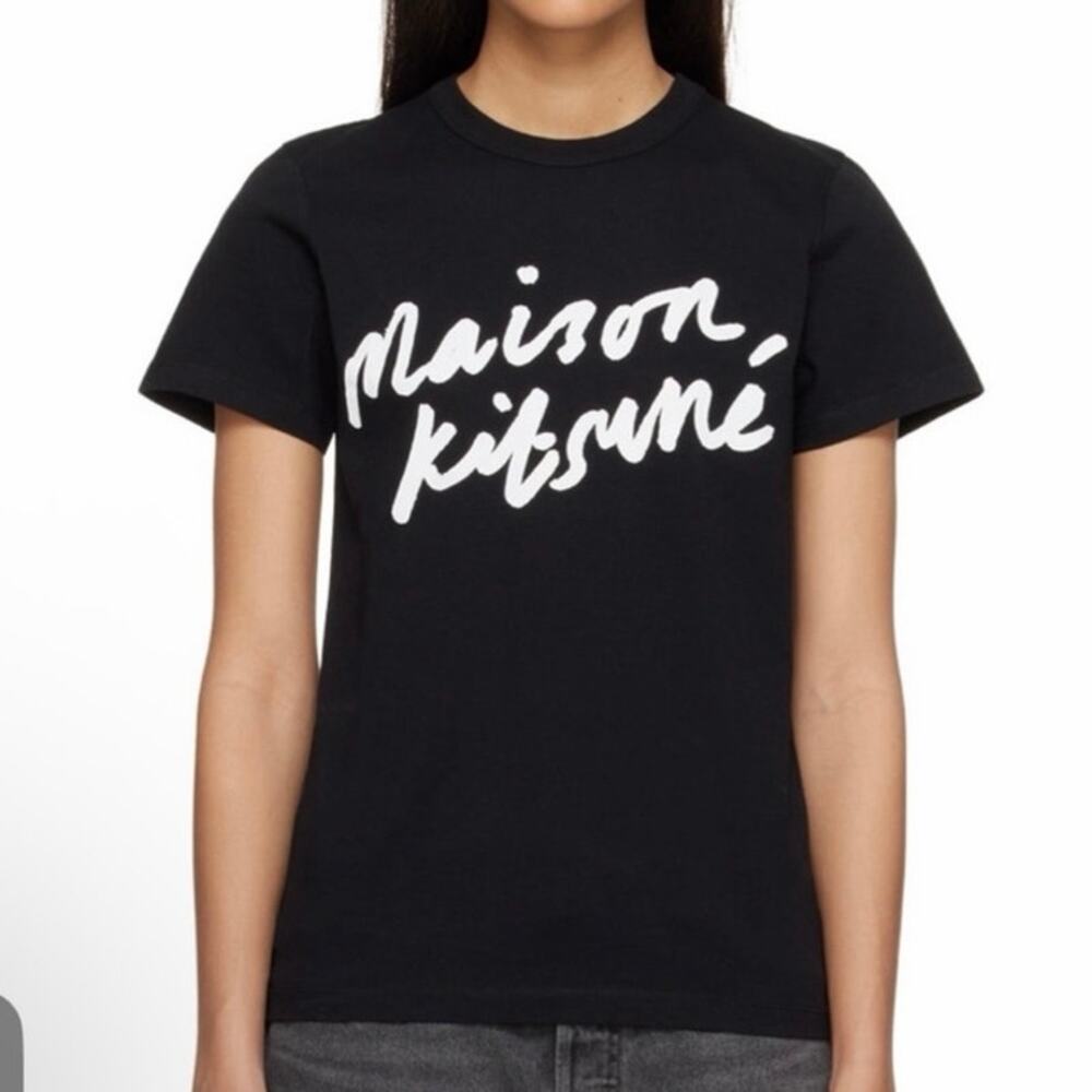 Maison Kitsuné Handwriting Logo T-Shirt XS Black 100% Cotton Graphic Tee Paris